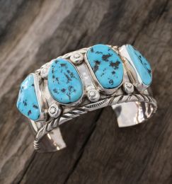 Large Heavy Sterling Silver Genuine Turquoise Bracelet