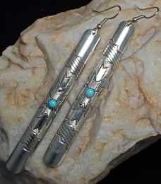 Long Sterling Silver Earrings With Turquoise Stone