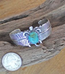 Small Turquoise Turtle Sterling Silver Feather Cuff