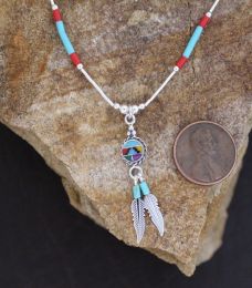 Multi-color Circle With Feathers Necklace