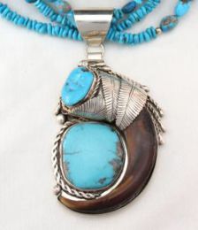 Grizzly Bear Claw Pendant with large Turquoise in Sterling Silver Setting