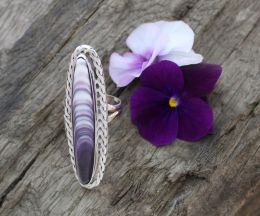 Hand-shaped Long-Oval Wampum Silver Ring