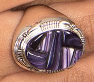 Men's Hand-Cut Cornrow Inlay Wampum Sterling Silver Ring