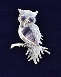 Owl Pin with Wampum Inlay
