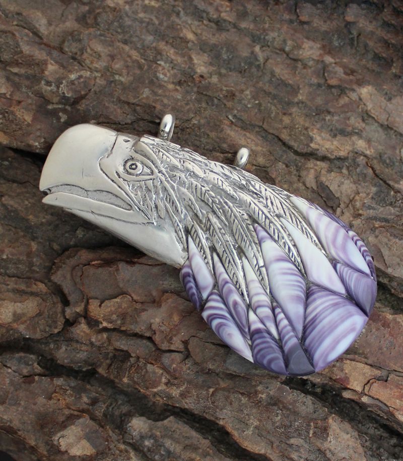 Wampum Inlayed Eagle Head Pendant