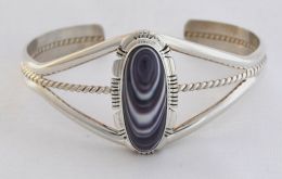 Large Long-Oval Wampum Silver Design Bracelet