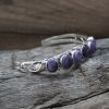 Narrow Wampum Silver Bracelet with Small Oval Cabochons