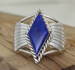 Diamond Shaped Lapis Silver Bracelet Cuff