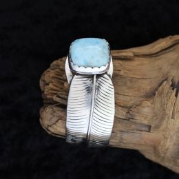 Sterling Silver Feather Bracelet With Square Turquoise