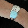 Sterling Silver Feather Bracelet With Square Turquoise