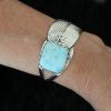 Sterling Silver Feather Bracelet With Square Turquoise