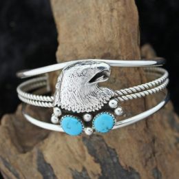 Sterling Silver Eagle Bracelet With Turquoise Nuggets