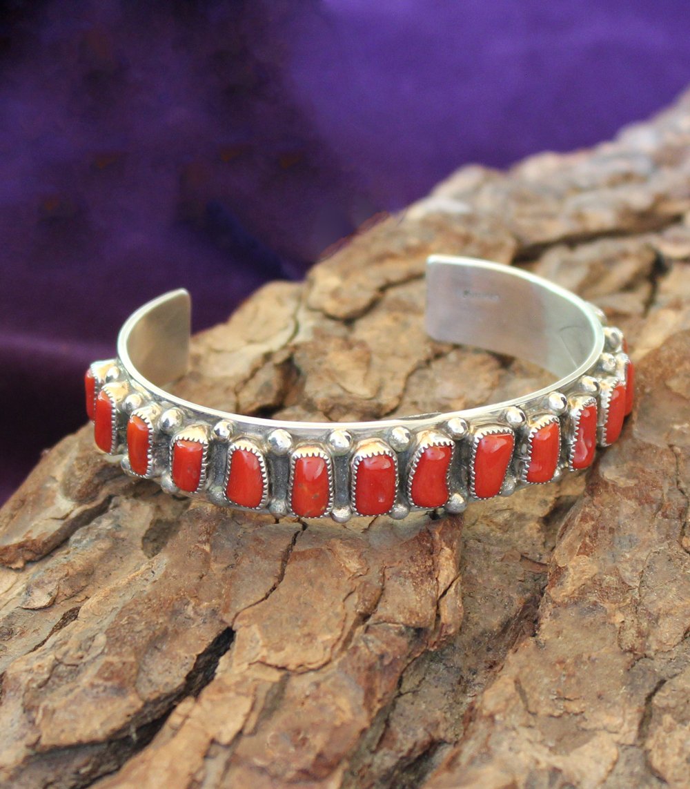 Dainty silver red coral bracelet - NicteShop