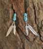 Sterling Silver Feather Earring With Turquoise Nuggets