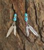 Sterling Silver Feather Earring With Turquoise Nuggets