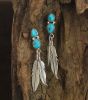 Sterling Silver Feather Earring With Turquoise Nuggets