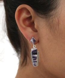 Inlaid Wampum Sterling Silver Earrings On Diamond-Shaped Wampum Post