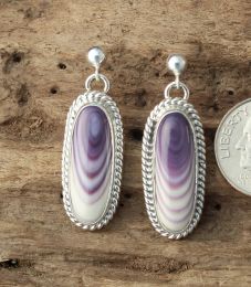 Medium Long Oval Wampum Earrings With A Twisted Rope