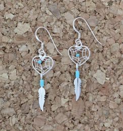 Small Heart Dreamcatcher Turquoise Earrings