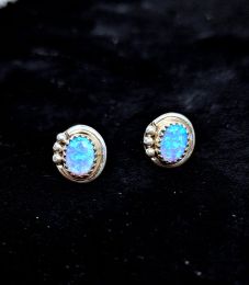 Opal Studs With Three Silver Pearls