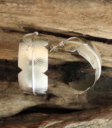 Large Half-Round Sterling Feather Earrings