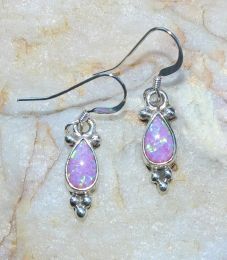 Extra Small Pink Tear Drop Earrings With Silver Pearls