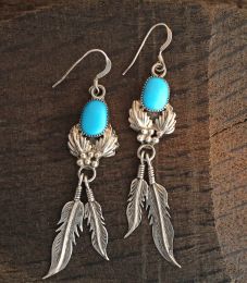 Sleeping Beauty Turquoise Dangle Feather Earrings