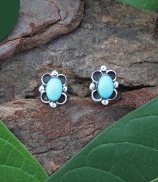 Small Turquoise Studs With Sterling Silver Designs