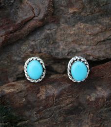 Turquoise Stud Earrings With Twisted Rope
