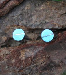Turquoise Round Stud Earrings With Silver Line