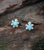 Mini Turtle Turquoise Studs With Sterling Silver Pearls
