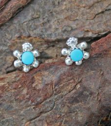 Mini Turtle Turquoise Studs With Sterling Silver Pearls