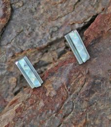 Small Rectangular Sterling Silver Opal Earrings