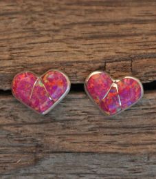 Zuni Inlay Heart Stud Earrings