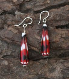Long Red Chevron Bead Drop Earrings