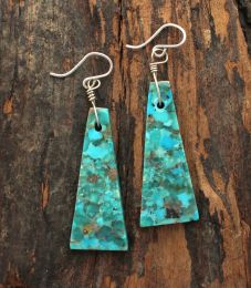 TRIANGLE-LIKE TRAPEZOID COMPRESSED TURQUOISE SLAB EARRINGS
