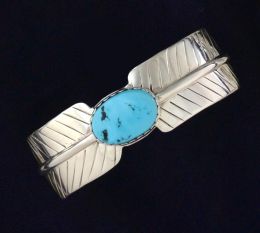 Silver Feather Bracelet with Turquoise Stone