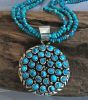 Turquoise Medallion On Three Strand Turquoise Necklace