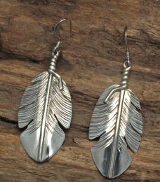 Wide Sterling Silver Feather Earrings