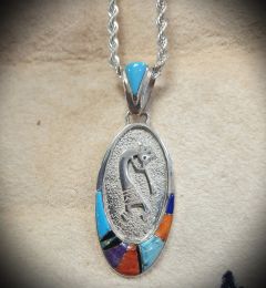 Multi Colored Kokopelli Inlay Pendant