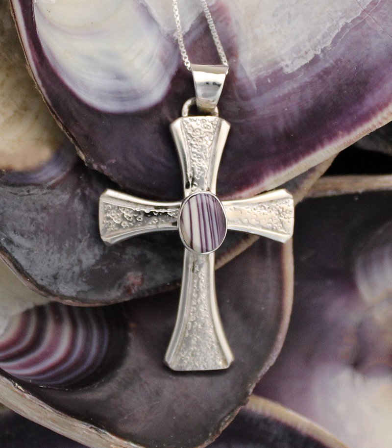 Silver Cross with Wampum Necklace