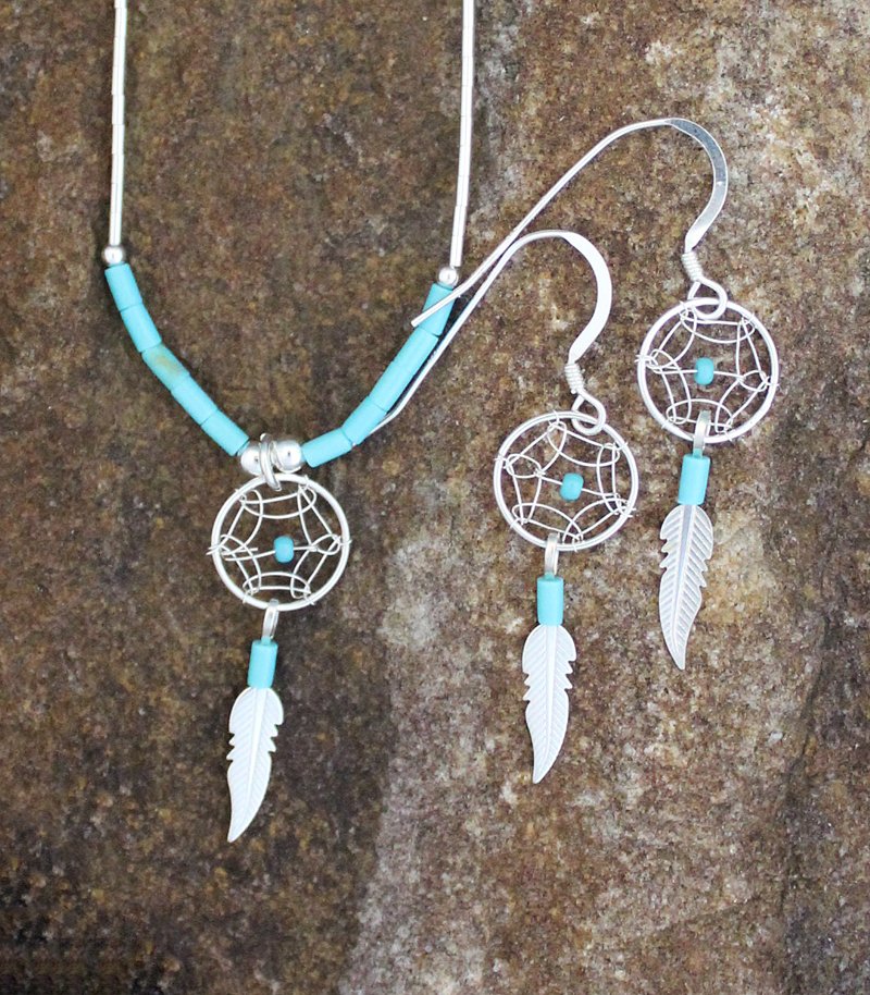 Turtleland 925 Sterling Silver Dream Catcher Necklace – Turquoise Accents, Vintage Style, Pendant + Chain
