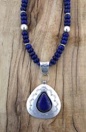 Large Teardrop-Shaped Lapis Shadowbox Pendant