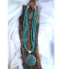 Turquoise Medallion On Three Strand Turquoise Necklace