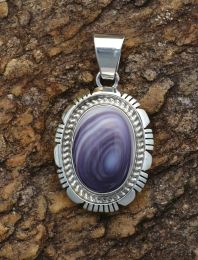 Round oval Wampum Silver Pendant With Double Sterling Silver Design