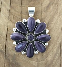 Large Dark Purple Wampum Flower Pendant