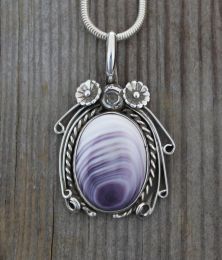 Wampum Pendant with Sterling Silver Flower Design