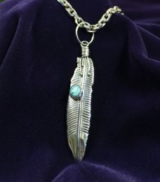 Sterling Silver Feather With Turquoise Nugget