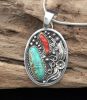 Turquoise And Coral Pendant With Sterling Silver Flower And Star Design