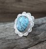 Large Cabochon With Flower Design Turquoise Ring